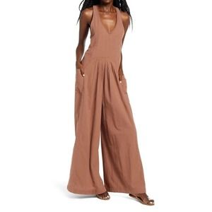 Free People Next Level Wide Leg Jumpsuit in Otter | S